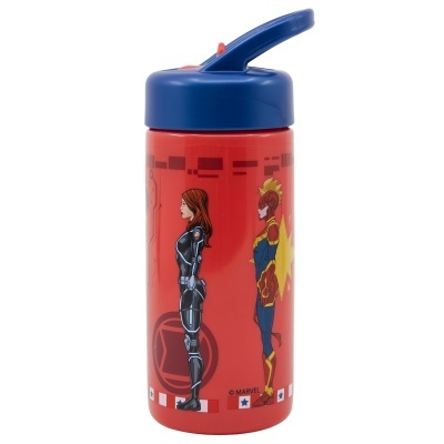 Garrafa de plástico playground com palha Avengers 410 ml