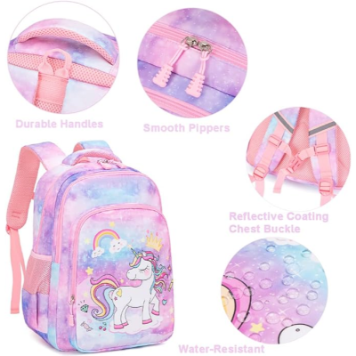 Conjunto Escolar - Mochila + lancheira térmica - Unicórnio rosa