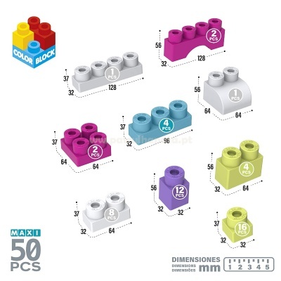 Blocos de Construção 50 peças Color Block