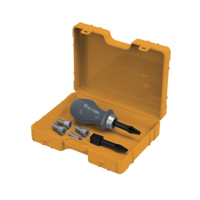 Conjunto de ferramentas com caixa plástica amarela e bits