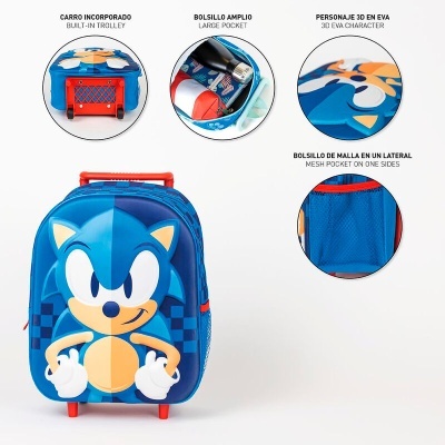 Trolley 3D Pré-Escolar Sonic the Hedgehog 31cm