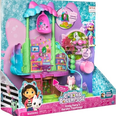 Brinquedo Gabby's Dollhouse Kitty Fairy's Garden Treehouse colorido em embalagem