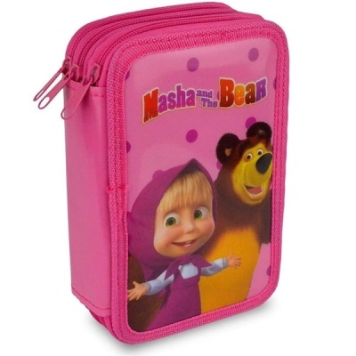 Estojo triplo com material Masha e o Urso