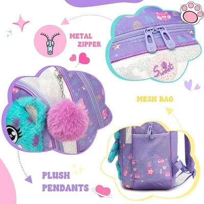 Conjunto Escolar Fluffy Urso - Mochila Escolar + lancheira + estojo