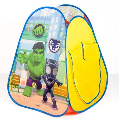 Tenda infantil colorida com personagens Hulk e Pantera Negra