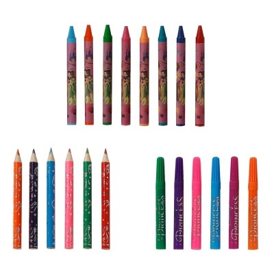 Conjunto de lápis e marcadores themed Princesas da Disney em várias cores