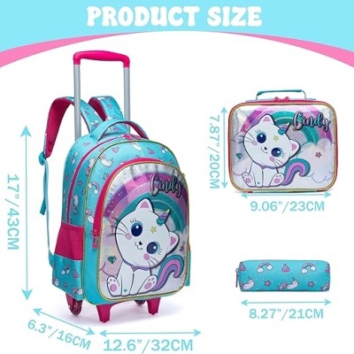 Conjunto Escolar Trolley Gatinha - Trolley + lancheira + porta-lápis