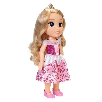 Boneca princesa com vestido rosa e branco e coroa dourada