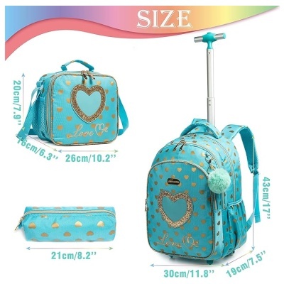 Pack Trolley Escolar Follow Me Love Blue