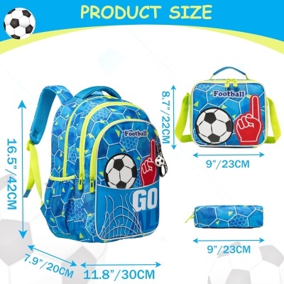 Conjunto Escolar Mochila Futebol - Mochila + lancheira + porta-lápis