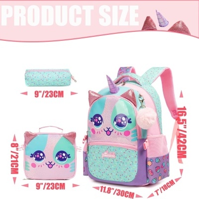Conjunto Escolar Unicorn Rosa - Mochila + lancheira + porta-lápis