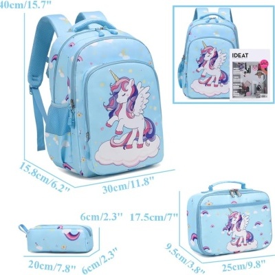 Conjunto Escolar Clouds Unicorn - Mochila + lancheira + porta-lápis