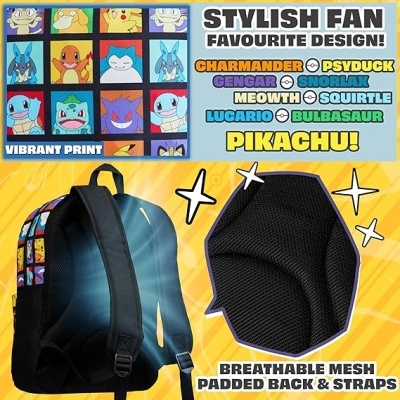 Mochila Escolar Pokémon personagens 40 cm