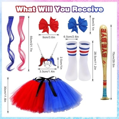 Fato de Harley Quinn arlequim para menina com acessórios