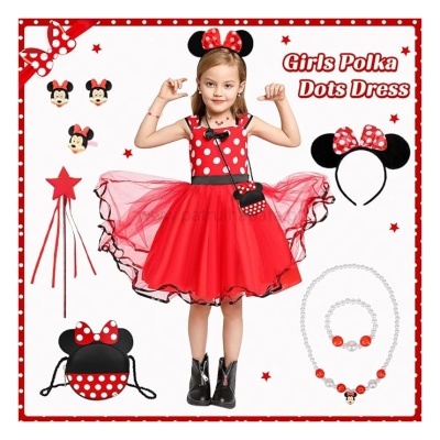Fato Minnie Mouse vermelho com acessórios