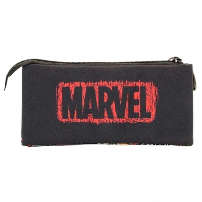 Estojo preto com o logotipo MARVEL vermelho