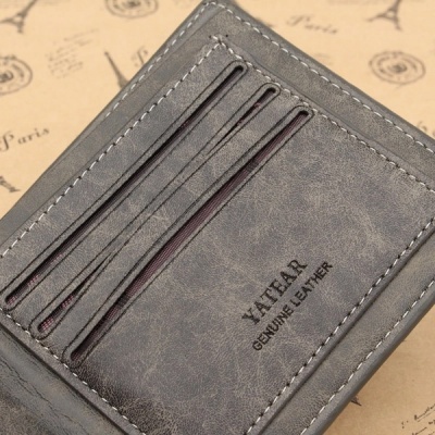 Carteira de couro genuíno cinzento com ranhuras para cartões e logo YALEAR
