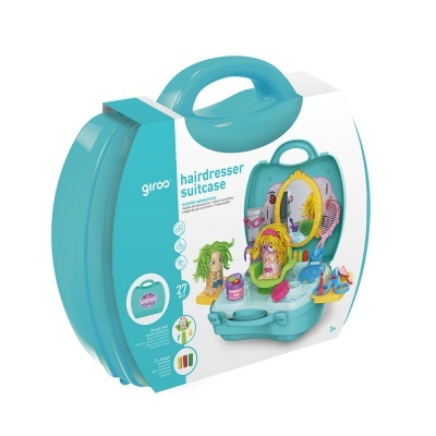 Mala de brincar azul turquesa para penteados com acessórios