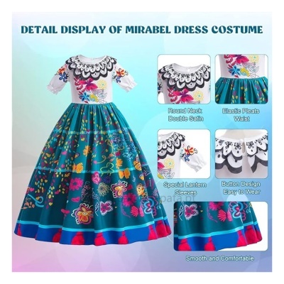 Fato Mirabel Encanto + saco + óculos + brincos + fita cabelo