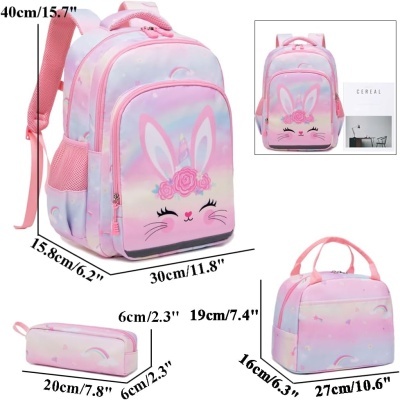 Conjunto Escolar Bunny Unicorn - Mochila + lancheira + porta-lápis