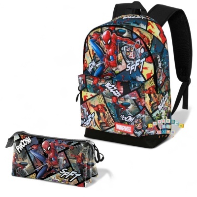 Conjunto Escolar Panels Spiderman Marvel - Mochila Escolar 44cm adaptável + porta-lápis triplo