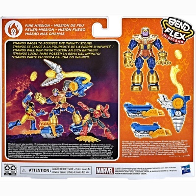 Embalagem de brinquedo Bend and Flex Missions Thanos com figuras e acessórios em orange