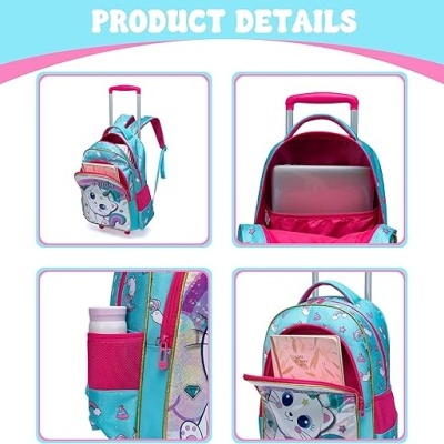 Conjunto Escolar Trolley Gatinha - Trolley + lancheira + porta-lápis