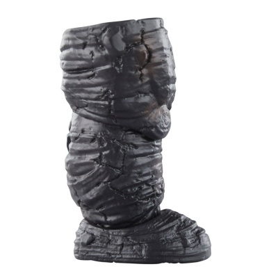Escultura ou vaso negro com textura rugosa de casca de árvore