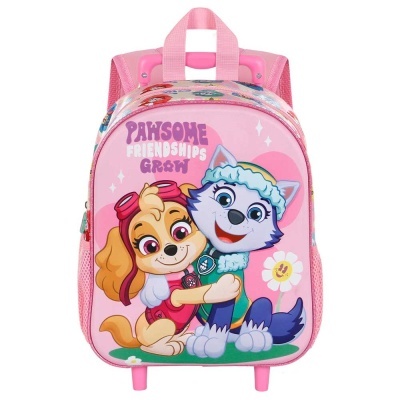 Mochila infantil cor-de-rosa com ilustração de cães de desenho animado e texto PAWSOME FRIENDSHIPS GROW