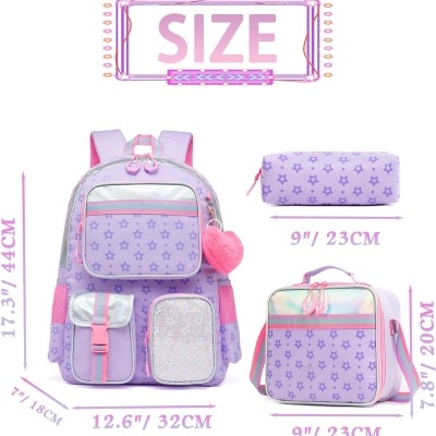 Conjunto Escolar Estrelas - Mochila + lancheira + porta-lápis