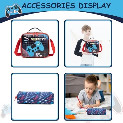 Conjunto Escolar Gamer - Mochila + lancheira + porta-lápis