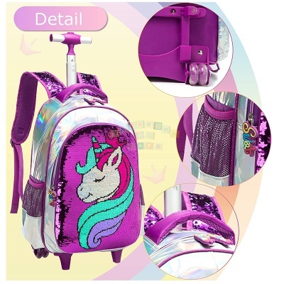 Conjunto Escolar Trolley Unicorn Lantejoulas Pink
