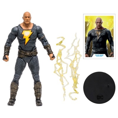 Figura de ação Black Adam com acessórios de raios e base preta