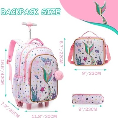 Conjunto Escolar Trolley Sereia - Trolley + lancheira + porta-lápis