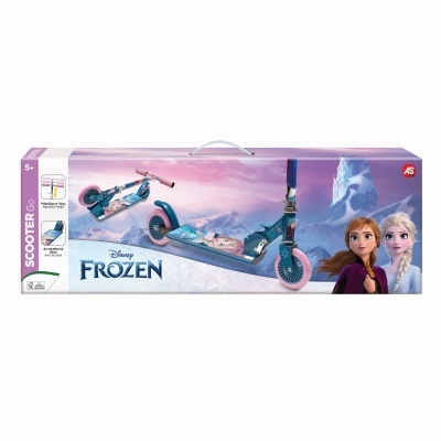 Caixa de trotinetas Frozen azul e rosa com personagens Anna e Elsa
