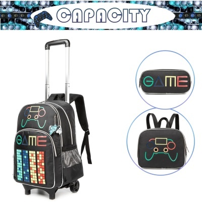 Conjunto Escolar Trolley Game - Mochila + lancheira + porta-lápis + porta-chaves