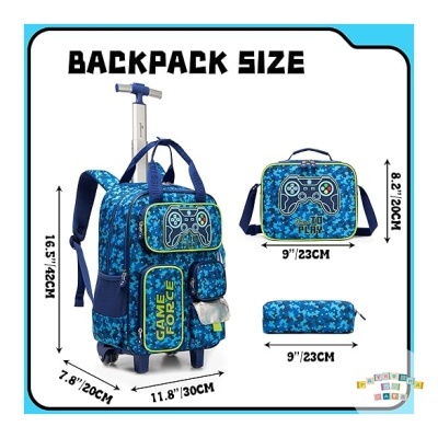 Conjunto Escolar Trolley Gamer - Trolley + lancheira + porta-lápis