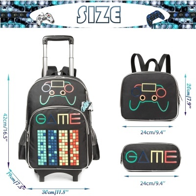 Conjunto Escolar Trolley Game - Mochila + lancheira + porta-lápis + porta-chaves