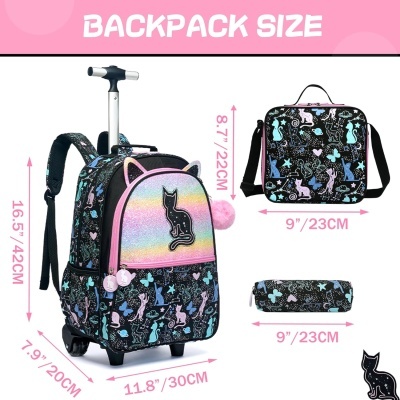 Conjunto Escolar Trolley Gatinha - Trolley + lancheira + porta-lápis