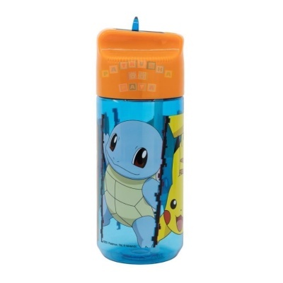 Garrafa de plástico tritan hidro com palha Pokemon 430 ml
