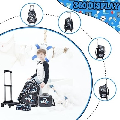 Conjunto Escolar Trolley Futebol - Trolley + lancheira + porta-lápis