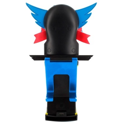 Suporte para smartphone azul e preto com asas azuis e fita vermelha