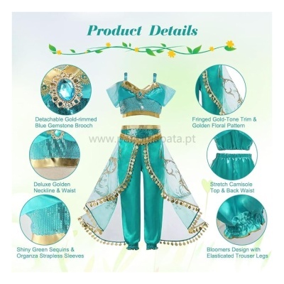 Fato de Jasmine com peruca para menina - Aladdin