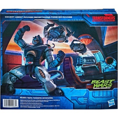 Caixa de brinquedo Transformers Beast Wars com figuras robóticas cinza e azul