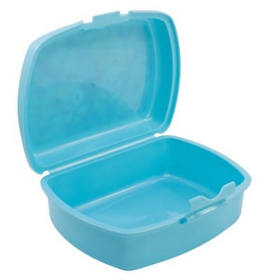 Caixa de plástico azul com tampa aberta