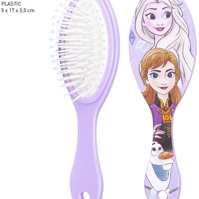 Escova de cabelo lilás com personagens Disney Elsa, Anna e Olaf