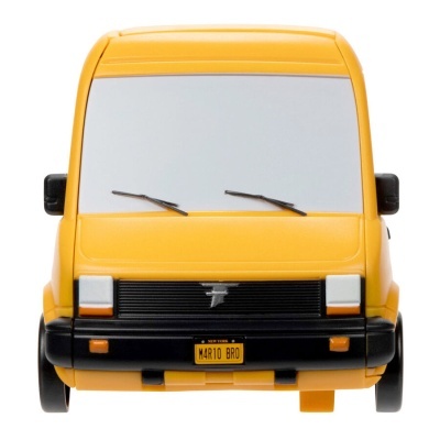 Veículo toy amarelo com detalhes pretos e matrícula dianteira amarela
