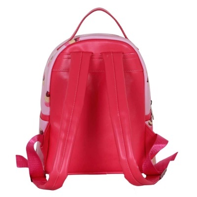Mochila pequena rosa-choque com alças ajustáveis e pega superior