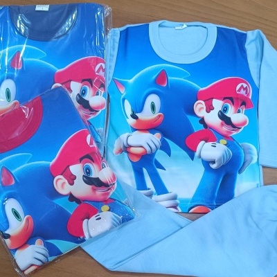 Pijama cardado de algodão Sonic & Super Mário