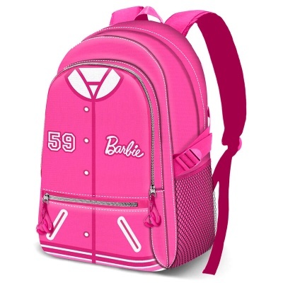 Mochila rosa com design de casaco e texto Barbie